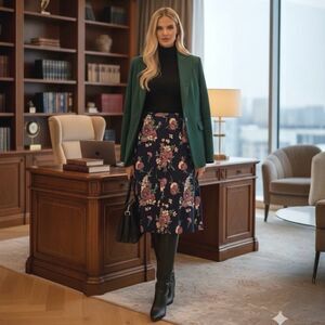 VTG Lauren Ralph Lauren 100% Silk Midi Floral Skirt SZ 4 Flowy Boho Chic Preppy